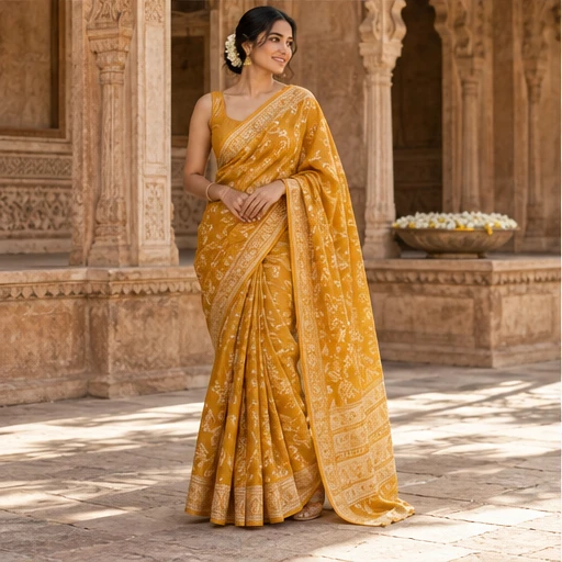 Marigold saree with a festive border